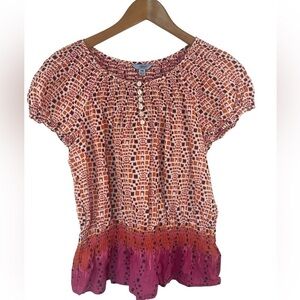 IZOD petite Medium cotton blouse. Bright pink and orange. Lightweight and soft!
